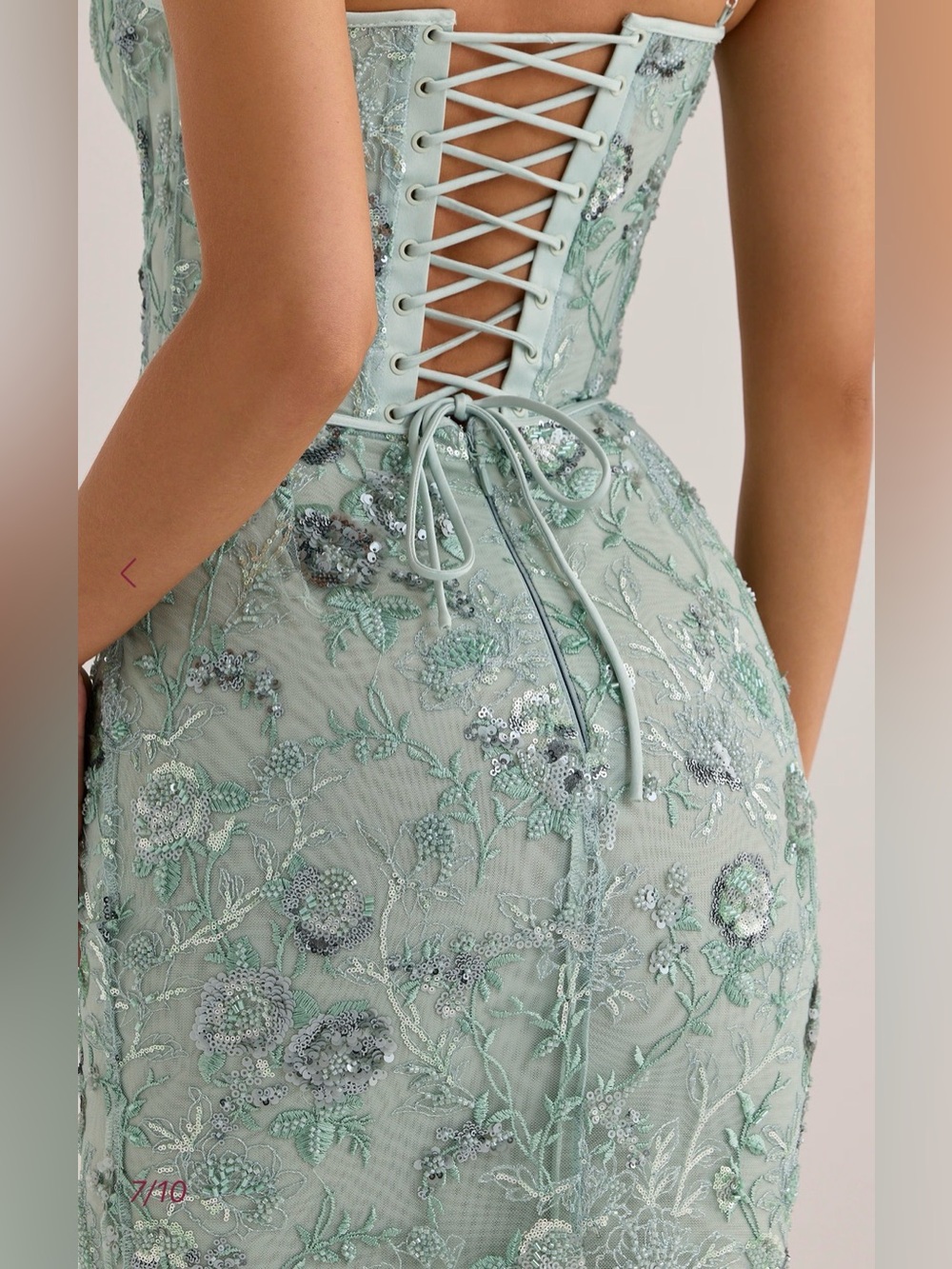 NEW House of Cb Naima Hand Beaded Corset Jade Green Gown Sz S - Picture 5 of 15